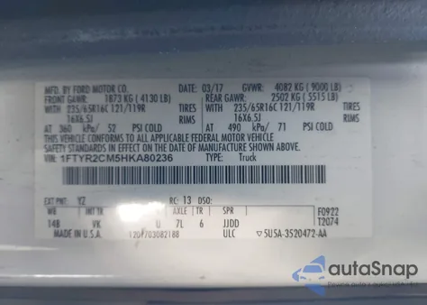 2017 Ford Transit-250 z USA, uszkodzony, nr VIN 1FTYR2CM5HKA80236